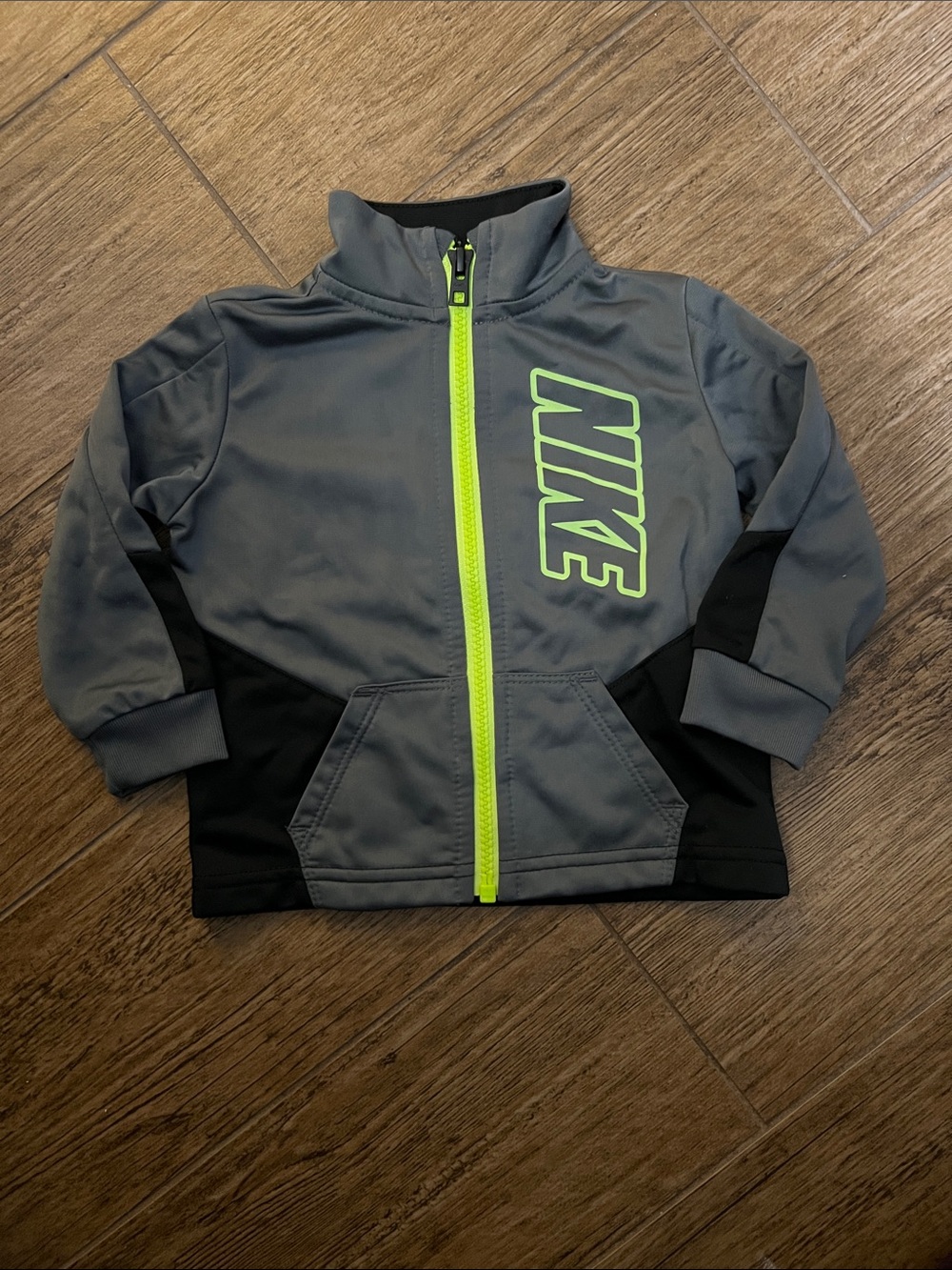 Nike Gray and Neon Green Kids lightweight Jacket with Full Zip Front